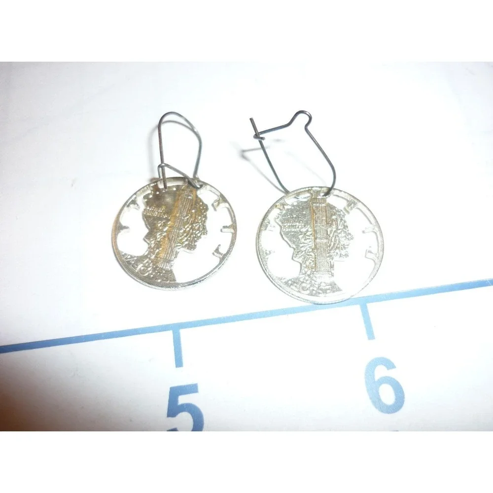 1944 Cut Out Mercury Dime Silver‎ Coin Dangle Earrings